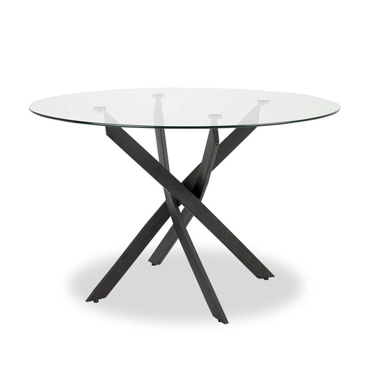 Zoe 5pc Dining Set with Table & 4 Chairs, Glass Top, Metal Geometric Base, 47W Round - Black & Ivory | Ensemble de salle à manger Zoe 5 pièces avec table ronde de 47 po (L), dessus en verre, base géométrique en métal et 4 chaises - noir et ivoire