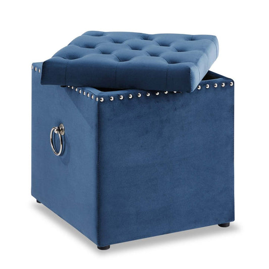 Yukon 17 Square Velvet Storage Ottoman - Navy|Pouf de rangement carré Yukon de 17 po en velours - bleu marine