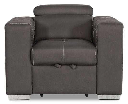 Fauteuil Drake de 41,5 po en tissu de suédine avec pouf rétractable et appuie-têtes relevables - gris ciment