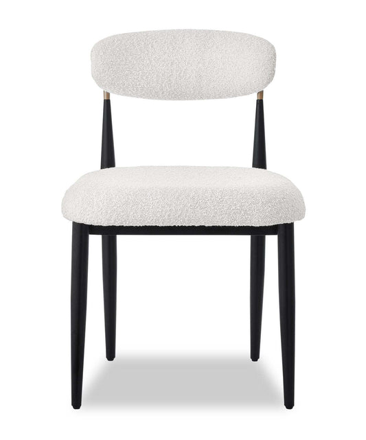 Kort & Co. Chaise de salle à manger Capri avec tissu bouclé et accents dorés, métal - Blanc | Chaise de salle à manger Capri de Kort & Co. en métal avec tissu bouclé et touches dorées - blanche