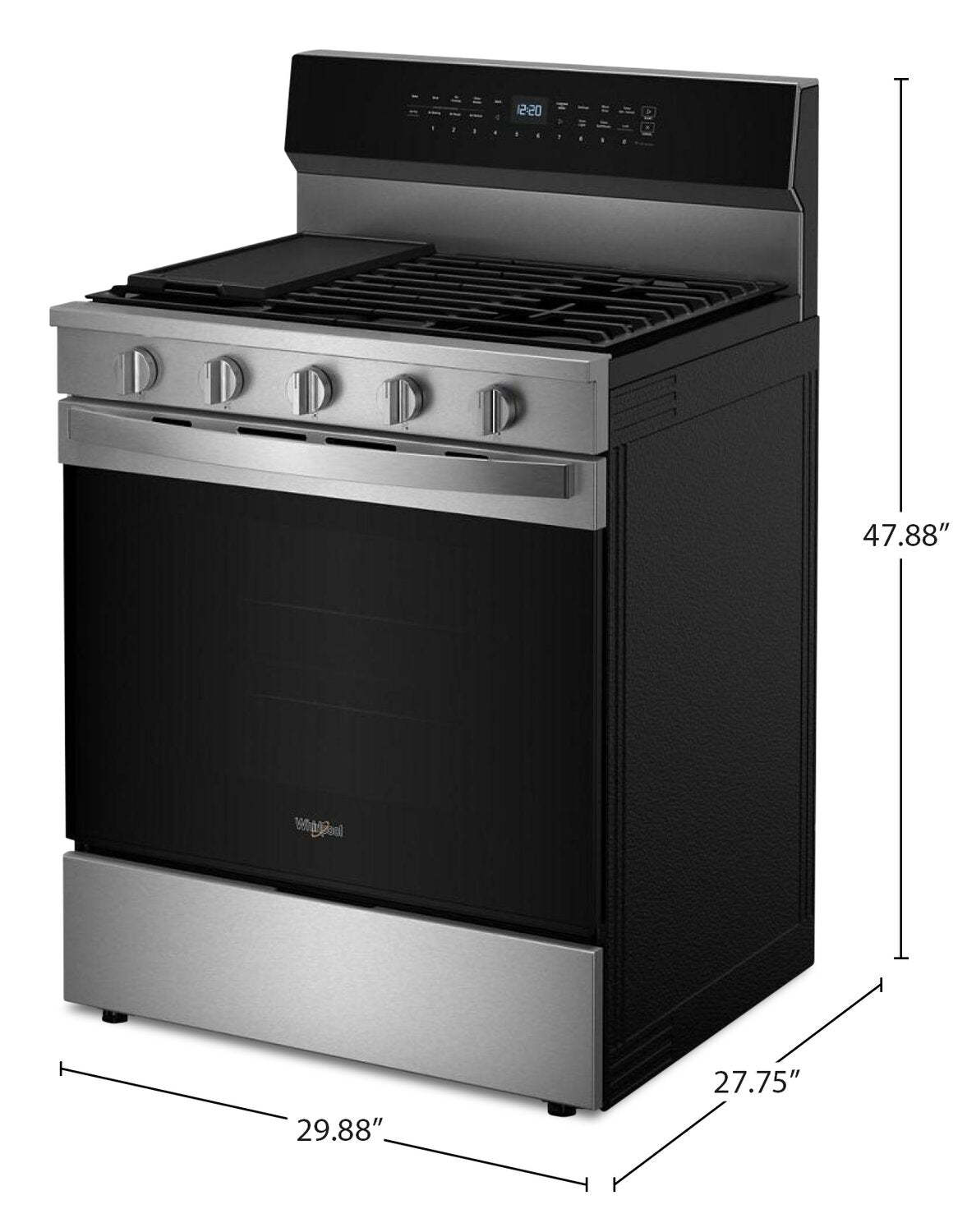 Cuisinière intelligente à gaz Whirlpool de 5 pi³ avec friture à air et autonettoyage - acier inoxydable - WFGS7530RZ | WFGS75RZ
