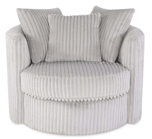 Fauteuil d’appoint pivotant Cuddler Midi de 42 po fabriqué au Canada en tissu de chenille - gris Groove Mist