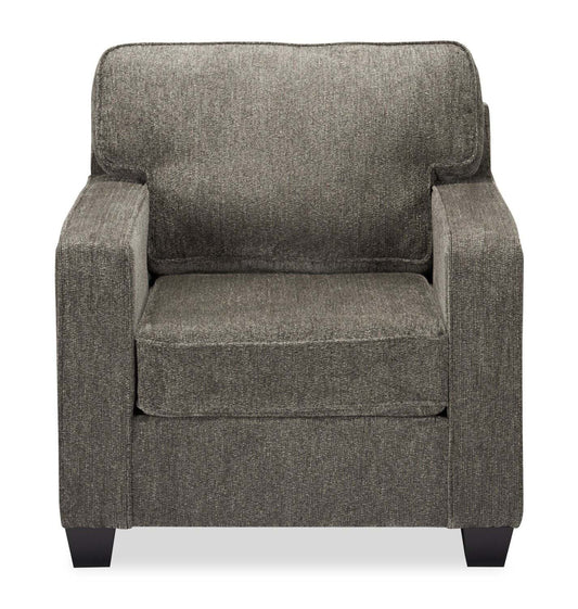 Made in Canada Lennox 35 Chenille Fabric Chair with Reversible Cushions and Track Arms - Grey | Fauteuil Lennox de 35 po fabriqué au Canada en tissu de chenille avec coussins réversibles et accoudoirs rectilignes - gris