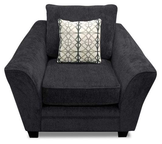 Fauteuil Febe de 49 po fabriqué au Canada en tissu de chenille avec accoudoirs évasés et pattes en bois - gris anthracite