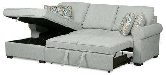 Scott Living Haven 2-Piece Left-Facing Chenille Fabric Sleeper Sectional with Storage Chaise - bleu écume de mer | Sofa-lit sectionnel de gauche Haven de Scott Living 2 pièces en tissu de chenille avec fauteuil long de rangement - bleu écume de mer