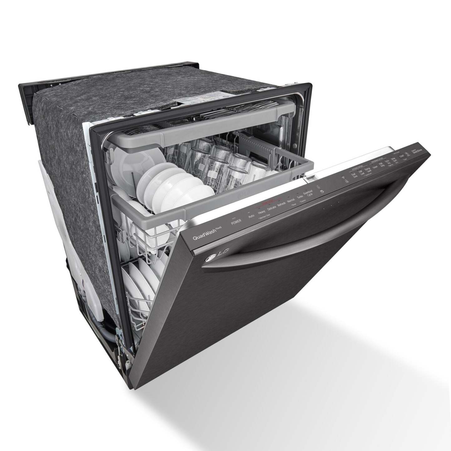 Lave-vaisselle intelligent encastré LG à 46 dBA de 24 po avec commandes sur le dessus et QuadWashMC - Noir inoxydable résistant aux traces…