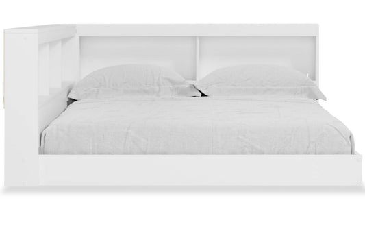 Lit bibliothèque plateforme Wolf pour enfants, blanc - Pleine grandeur | Lit plateforme bibliothèque Wolf pour enfants, blanc - format lit double