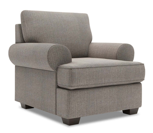 Fauteuil Roll de Sofa Lab de 42 po fabriqué au Canada en tissu d’apparence lin avec accoudoirs enroulés - gris Luna Smoke | RO302391
