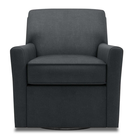 Fauteuil d’appoint pivotant personnalisable Sofa Lab de 31 po fabriqué au Canada en tissu d’apparence lin - gris Pax Pepper | SWIV2949