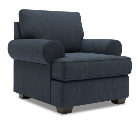 Fauteuil Roll de Sofa Lab de 42 po fabriqué au Canada en tissu d’apparence lin avec accoudoirs enroulés - bleu Luna Sailor | RO302491