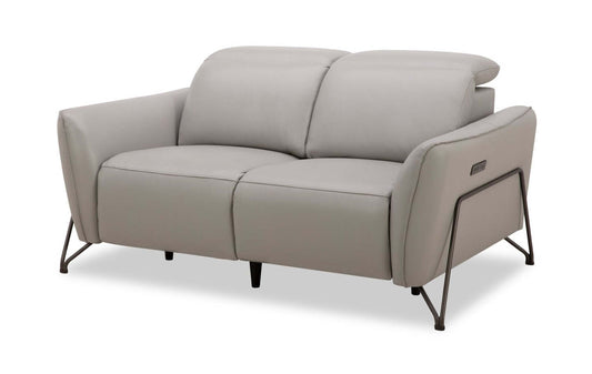 Riviera Top-Grain Genuine Leather Power Reclining Loveseat - Light Grey | Causeuse à inclinaison électrique Riviera en cuir véritable de qualité supérieure - gris clair
