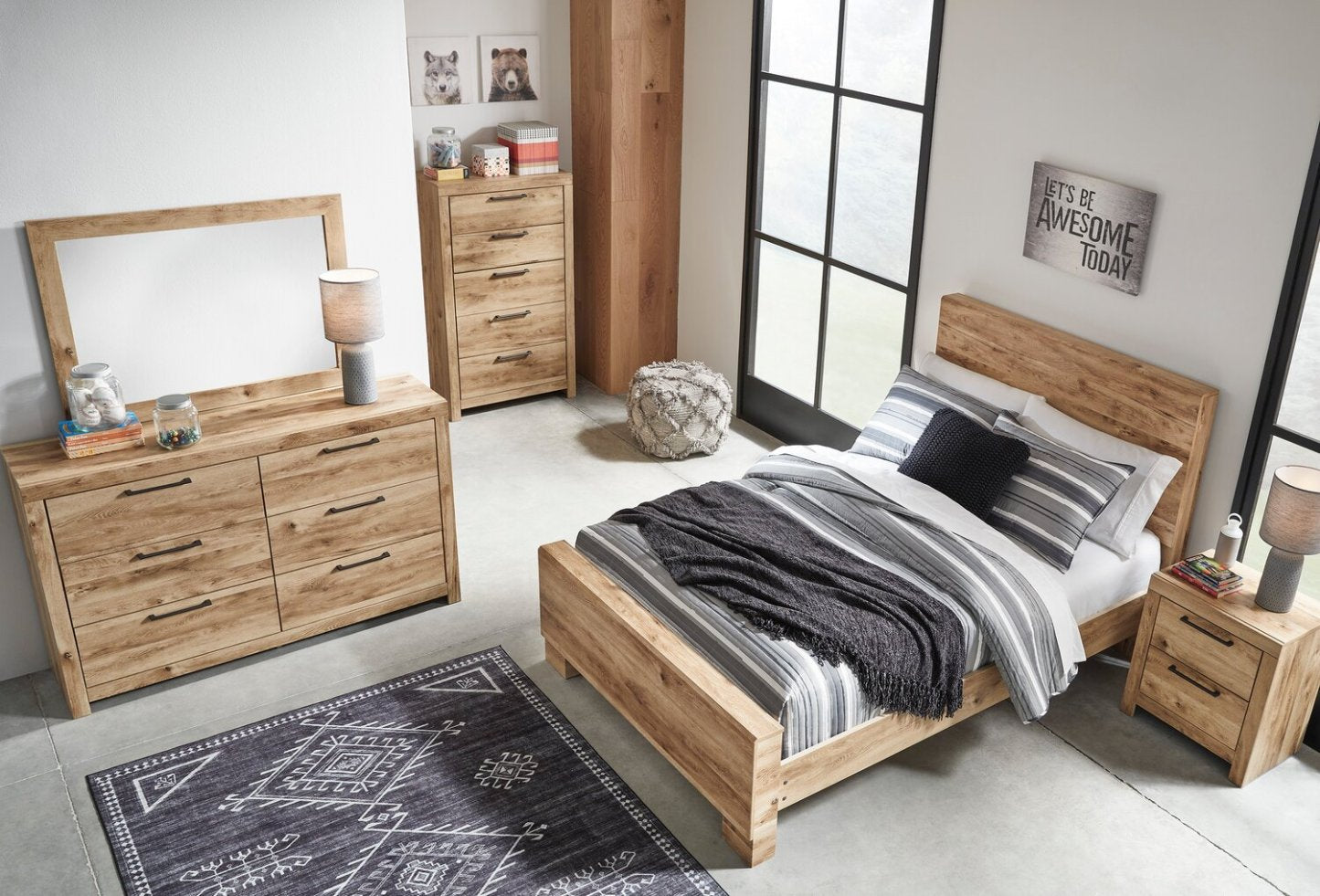 Lit à panneaux Derekson avec tête de lit et cadre, Naturel - Pleine grandeur | Lit à panneaux Derekson avec tête de lit et cadre de lit, naturel - format lit double