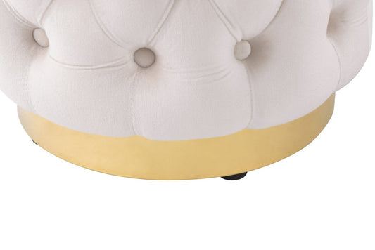 Pouf rond Adell de 17 po en tissu avec base dorée - blanc