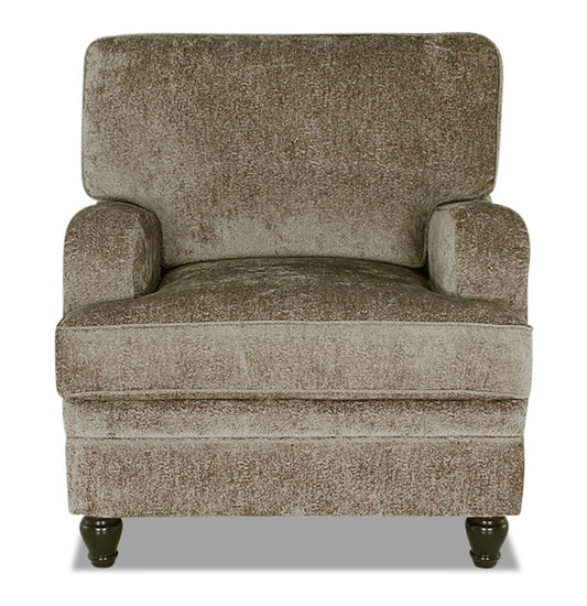 Fauteuil Bellmont de 38 po fabriqué au Canada en tissu de chenille avec pattes en bois - brun caramel