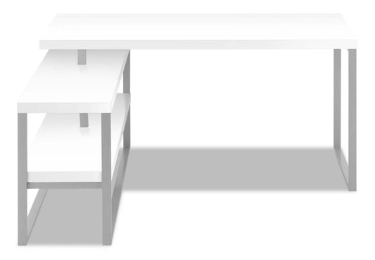 Bureau en forme de L Andrea 60 avec étagère - Blanc|Bureau en forme de L Andrea de 60 po avec tablette - blanc