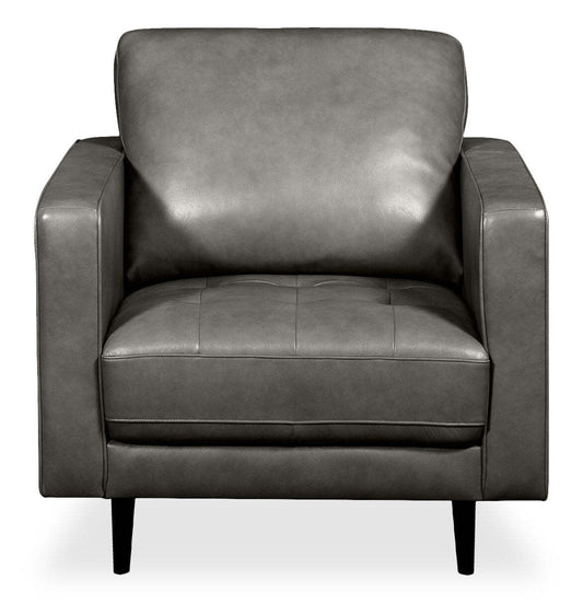 Fauteuil Edge de 35 po en cuir véritable avec pattes en bois et coussin de dossier amovible - gris