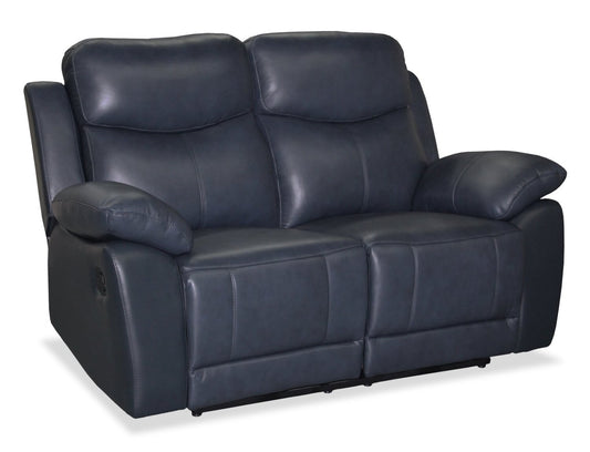 Causeuse inclinable Corbin de 63,39 po en cuir véritable de qualité supérieure - bleue