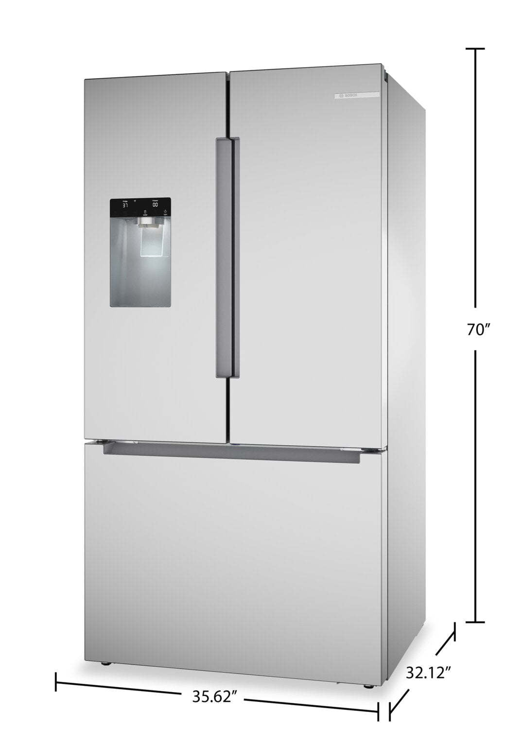 Bosch 36 26 Cu. Ft. 100 Series Smart French-Door Refrigerator - Stainless Steel - B36FD10ENS | Réfrigérateur intelligent Bosch série 100 de 36 po et de 26 pi3 à portes françaises - acier inoxydable - B36FD10ENS | B36FD10S