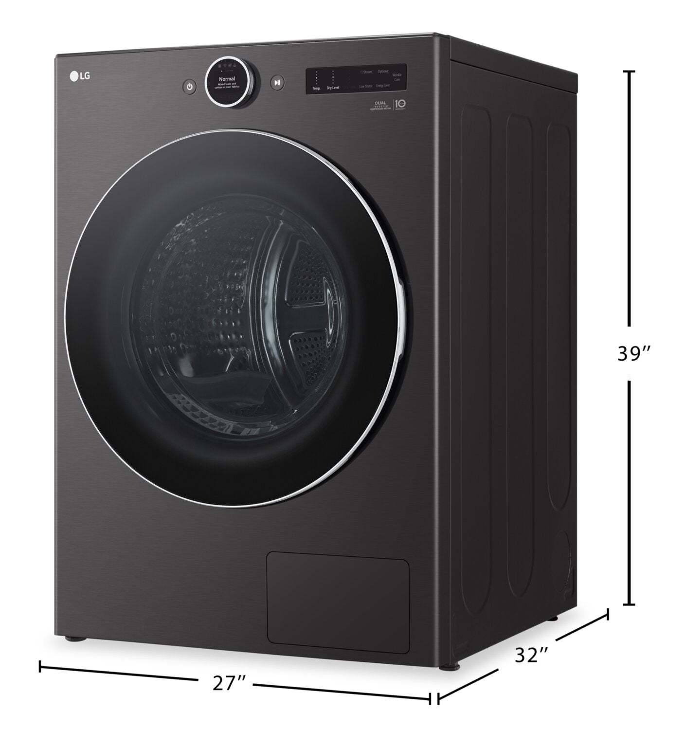LG 7,8 pi³ Sécheuse à pompe à chaleur - acier noir - empilable - DLHC6702B | LG 7,8 Cu. Fort. Sécheuse à pompe à chaleur - Acier noir - Empilable - DLHC6702B