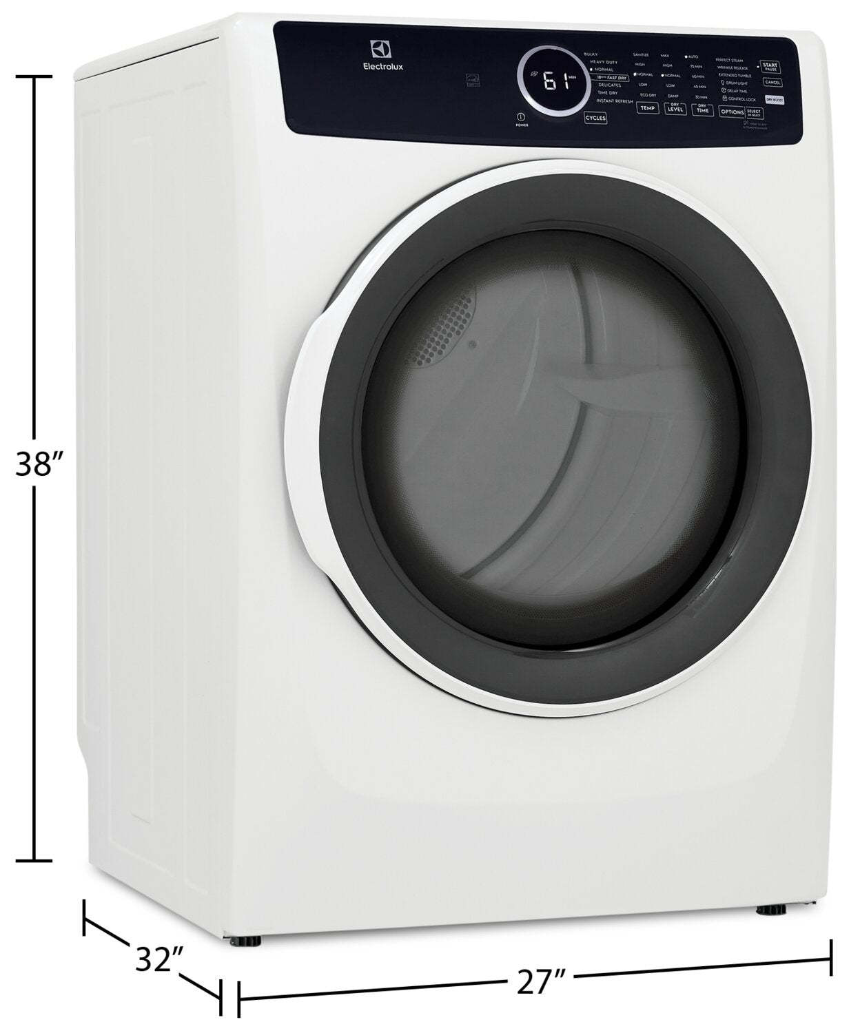 Sécheuse électrique Electrolux de 8 pi³ avec vapeur - blanche - superposable - ELFE743CAW | Electrolux 8 Cu. Ft. Electric Dryer with Steam - White - Stackable - ELFE743CAW