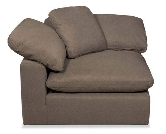 Chaise d'angle Eclipse Modular 43 en tissu d'apparence lin avec coussins réversibles en plumes - Gris ardoise | Fauteuil modulable en coin Eclipse de 43 po en tissu d'apparence lin avec coussins réversibles en couette et plumes - gris ardoise