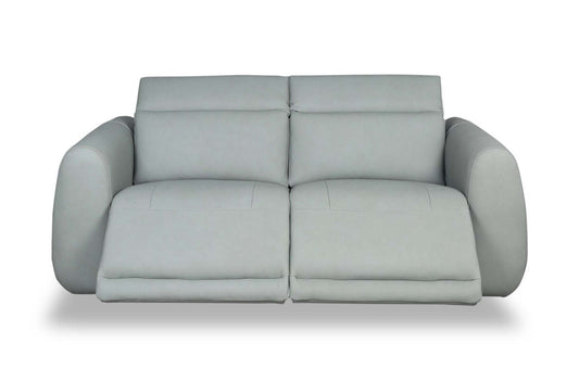 Sofa à inclinaison électrique Gianna de 76 po en cuir véritable avec appuie-têtes électriques et ports USB - bleu spa