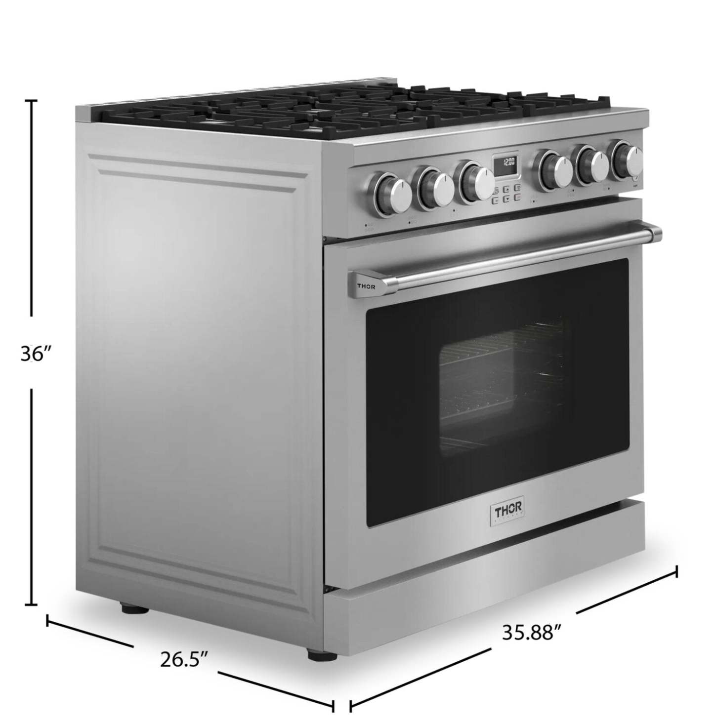 Thor Cuisine 6 Cu. Fort. Cuisinière à gaz professionnelle - ARG36 | Cuisinière à gaz professionnelle Thor Kitchen de 6 pi³ - ARG36 | ARG360SS