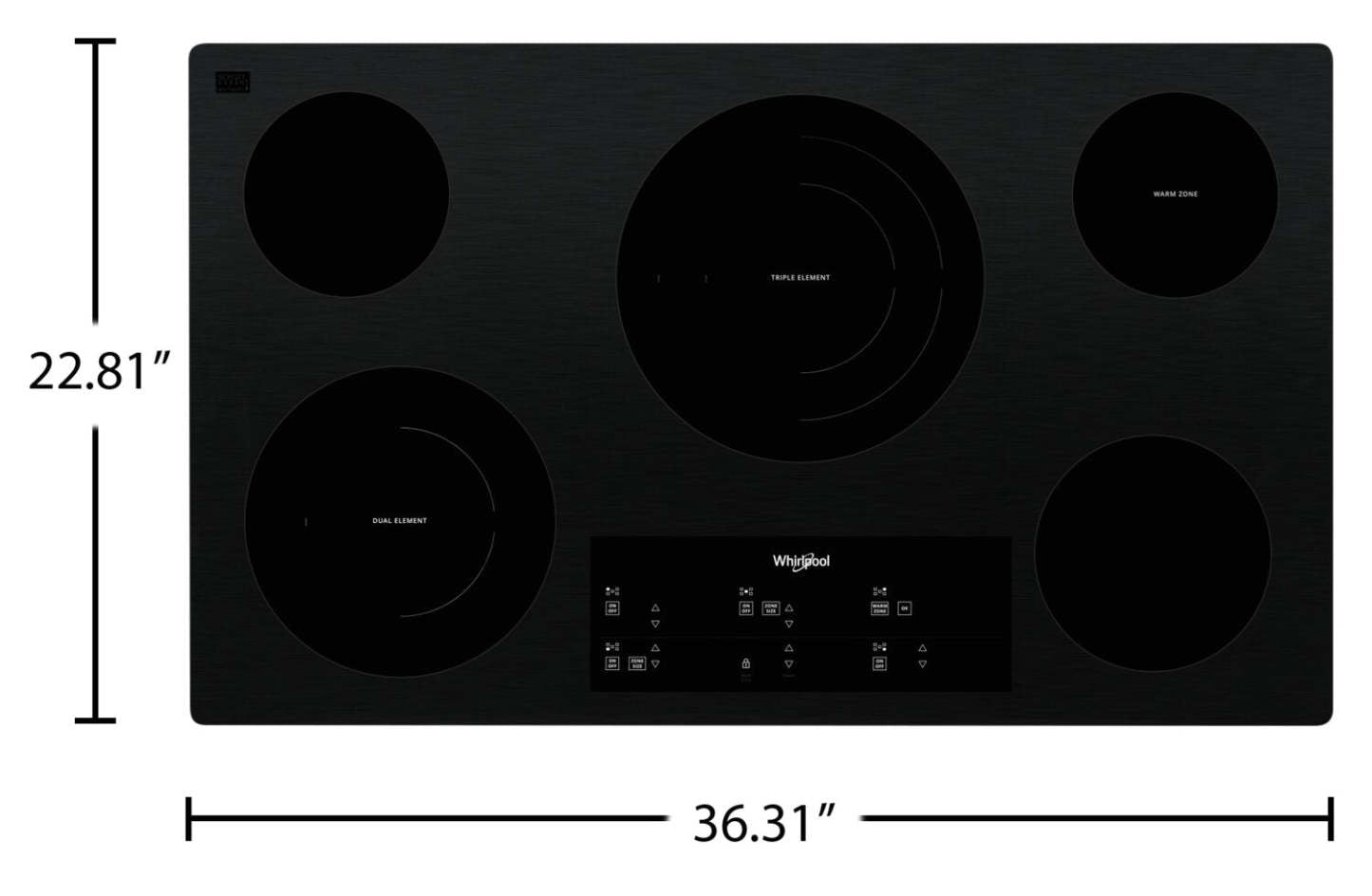 Whirlpool 36 Plaque de cuisson électrique à 5 éléments - Noir - WCE97US6KB | Surface de cuisson électrique Whirlpool de 36 po à 5 éléments - noire - WCE97US6KB