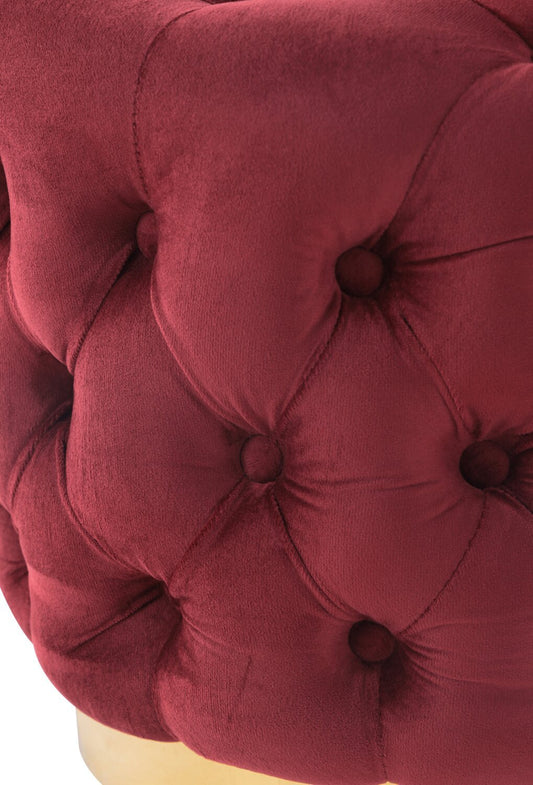 Pouf rond Adell de 17 po en tissu avec base dorée - rouge