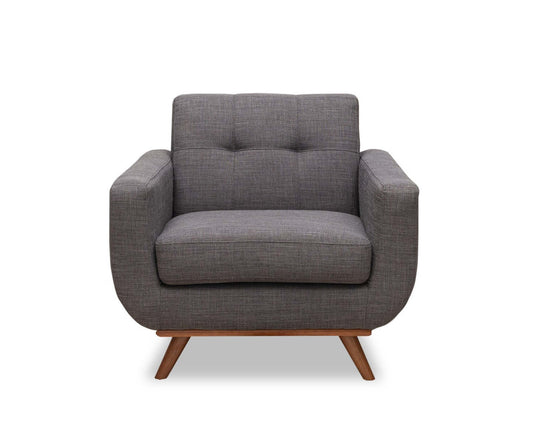 Fauteuil Freeman Kort & Co. de 37 po en tissu d'apparence lin avec pattes en bois et coussin de dossier capitonné - gris anthracite