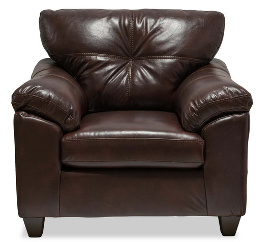 Fauteuil Addison de 42 po fabriqué au Canada en tissu d’apparence cuir avec coussin de siège amovible et capitonnage - brun