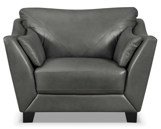 Chateau d'Ax Lusso 92 Chaise 100 % cuir véritable avec pieds en bois – Gris anthracite | Fauteuil Lusso de Château d'Ax de 92 po en cuir véritable à 100 % avec pattes en bois - gris anthracite