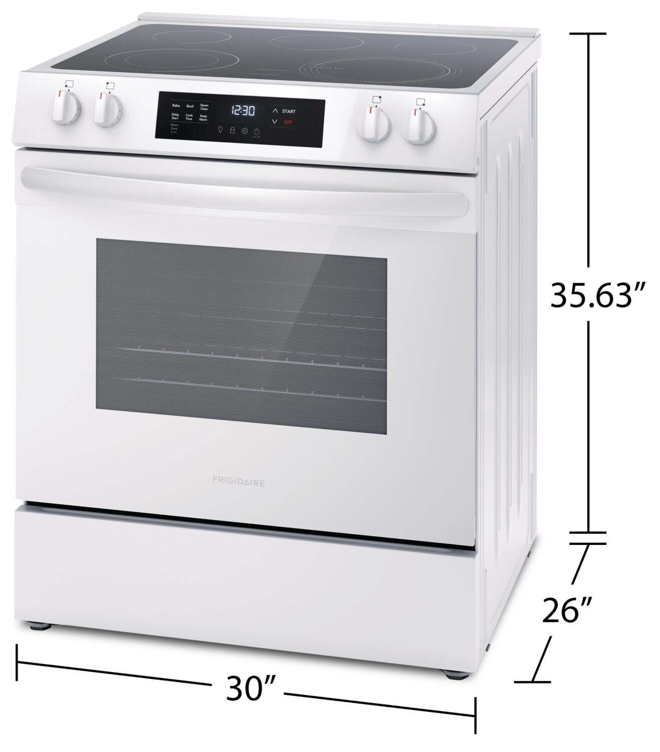 Cuisinière électrique Frigidaire de 5,3 pi³ avec élément EvenTemp™ et surface de cuisson à 5 éléments - Blanc - FCFE… | Frigidaire 5,3 Cu. Fort. Cuisinière électrique avec élément EvenTemp™ et table de cuisson à cinq éléments - Blanc - FCFE…