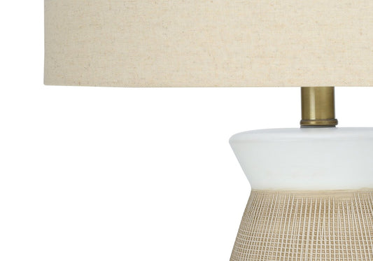 27 Lampe de table en céramique crème avec abat-jour beige|Lampe de table de 27 po en céramique crème avec abat-jour beige