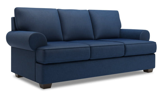 Fabriqué au Canada Canapé Personnalisable Roll 86 en Tissu d'Apparence Lin avec Accoudoirs Enroulés - Bleu Pax Navy | Canapé-lit Roll de Sofa Lab de 86 po fabriqué au Canada en tissu d’apparence lin avec accoudoirs enroulés - bleu Pax Navy | RO603149