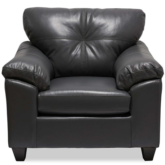 Fauteuil Addison de 42 po fabriqué au Canada en tissu d’apparence cuir avec coussin de dossier capitonné - gris