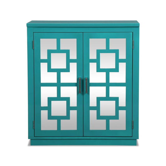 Darci 31.5 Armoire d'appoint avec portes miroir - Bleu|Armoire décorative Darci de 31,5 po avec portes en miroir - bleue