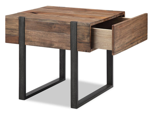 Table de chaise rustique Manchester 22 avec rangement - Bois brun avec base en fer|Table de fauteuil rustique Manchester de 22 po avec rangement - bois brun avec base en fer