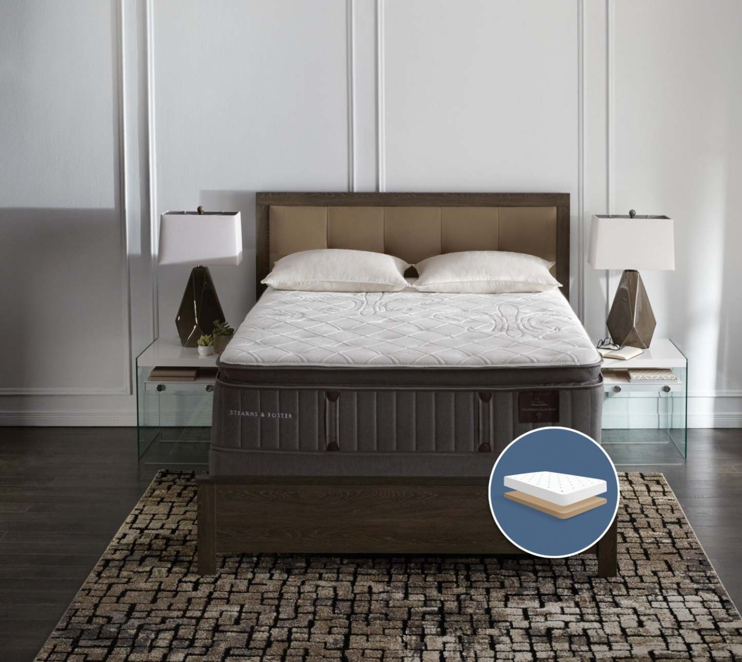 Stearns & Foster Princedale Medium Pillow-Top Low-Profile King Mattress Set|Ensemble semi-ferme plateau-coussin à profil bas Princedale Stearns & Foster pour très grand lit