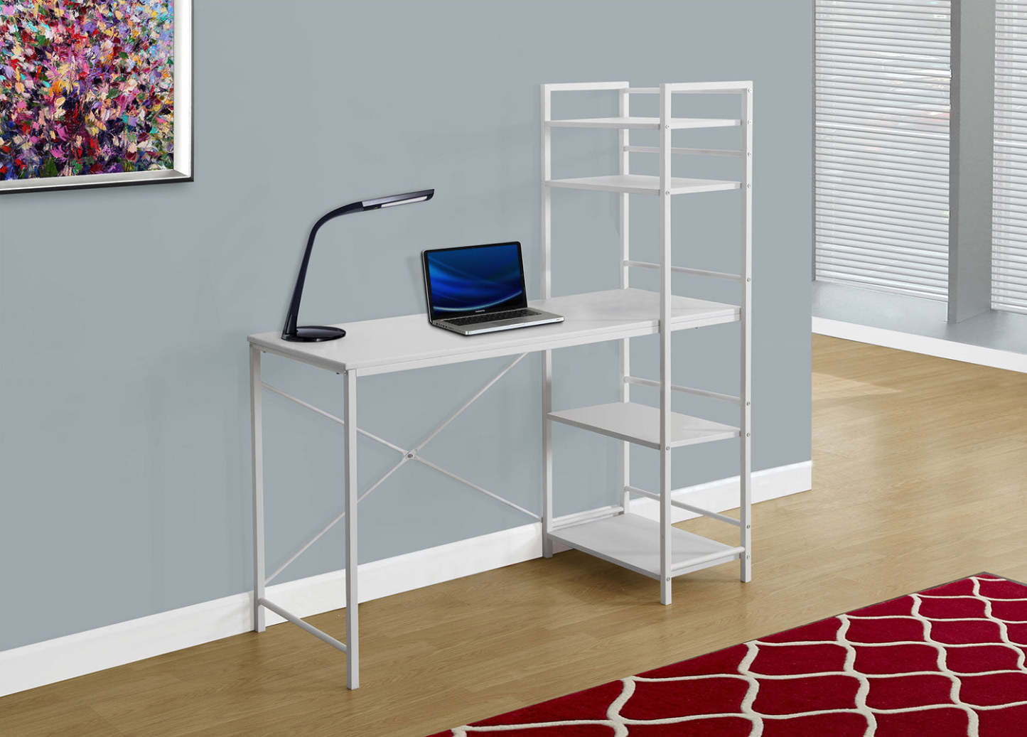 Bureau Lulea de 48 po à tablettes ouvertes - blanc