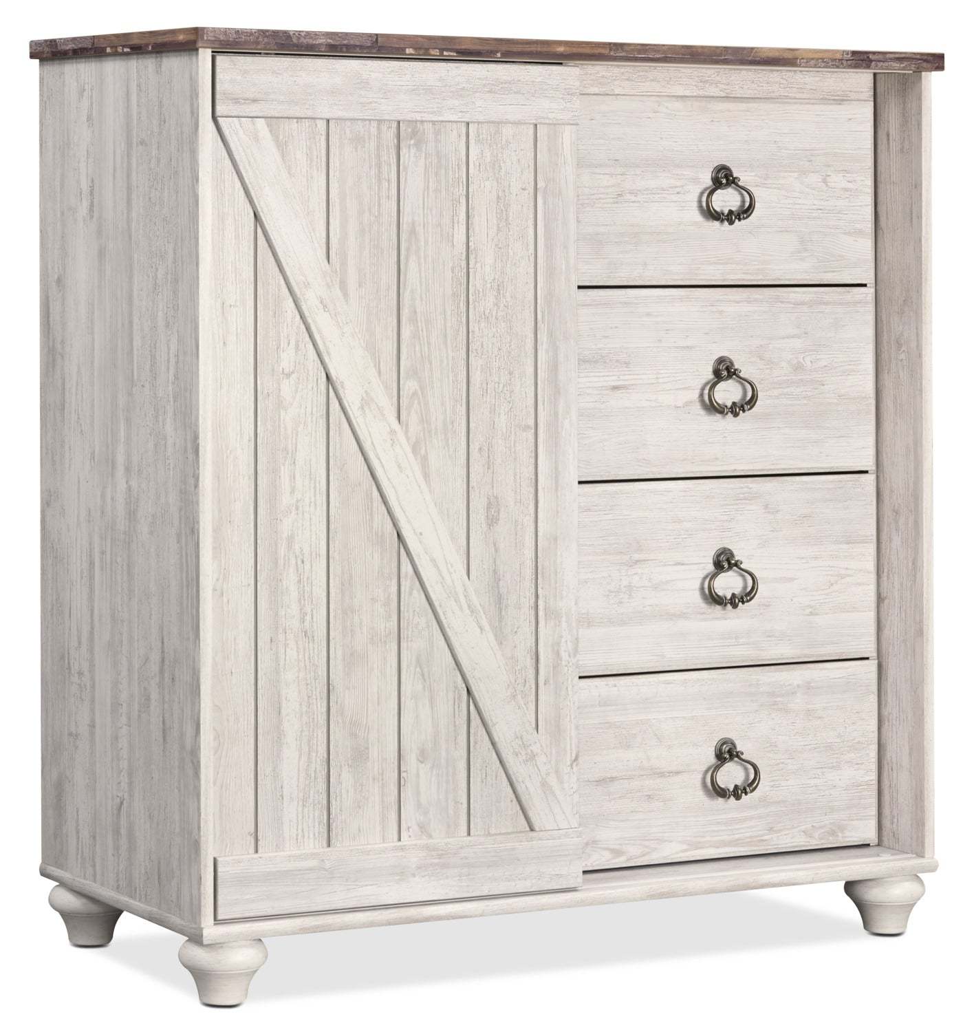Commode verticale Willowton de 39 po (L) x 46,3 po (H) à 4 tiroirs avec armoire de rangement pour la chambre à coucher - blanc