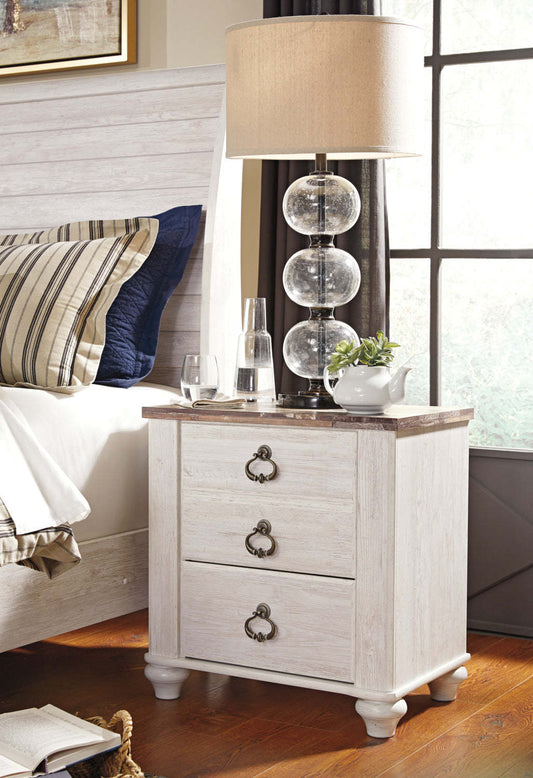 Table de chevet à 2 tiroirs Willowton, 23,7 L x 25,7 H - Blanchi | Table de nuit Willowton de 23,7 po (L) x 25,7 po (H) à 2 tiroirs - blanc