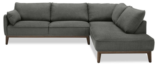 Cindy Crawford Home Canapé sectionnel Gena 2 pièces de droite en tissu d'apparence lin avec pieds en bois - Gris anthracite | Canapé sectionnel de droite Gena de Cindy Crawford Home 2 pièces en tissu d'apparence lin avec pattes en bois - gris anthracite