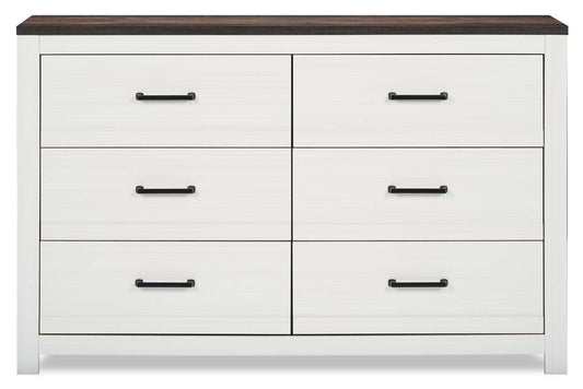 Zoey Bedroom 6-Drawer Dresser, 58.3W x 37.1H - Two-tone White & Brown | Commode Zoey de 58,3 po (L) x 37,1 po (H) à 6 tiroirs pour la chambre à coucher - deux teintes, blanc et brun