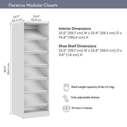 Système de garde-robe modulaire Florence de Bestar de 25 po avec tablette pour chaussures et éclairage à DEL - blanc