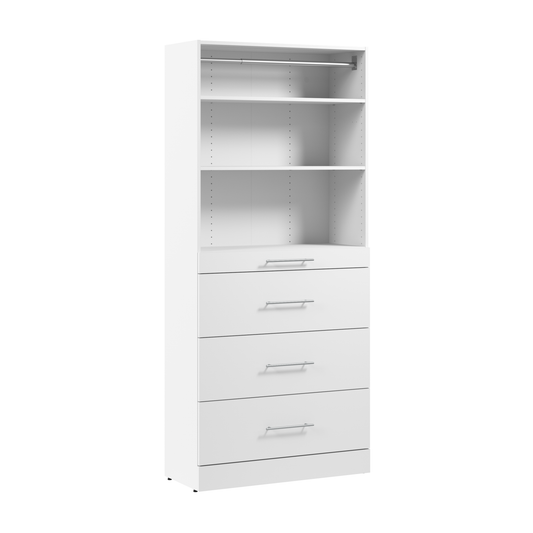Système de tour garde-robe et pièce-penderie modulaire Florence de Bestar de 36 po avec tablettes et 4 tiroirs de style lisse - blanche