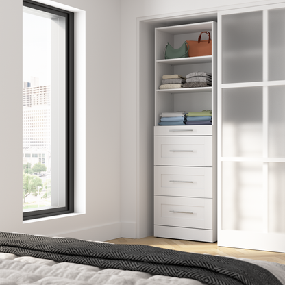 Système de tour garde-robe et pièce-penderie modulaire Florence de Bestar de 25 po avec tablettes et 4 tiroirs de style Shaker - blanche