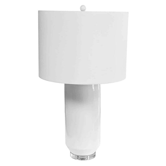 Dainolite Goliath 1 Light Ceramic Oversized Table Lamp White Finish Cylinder Shade|Très grande lampe de table Goliath de Dainolite en céramique, avec abat-jour cylindrique, fini blanc et 1 ampoule