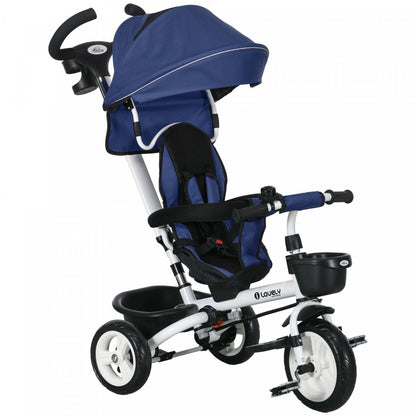 Qaba Tricycle Pour Tout-petits, Velo Poussette Avec Poignee De Poussee Parentale, Paniers De Rangement, Canopy, Cuphol