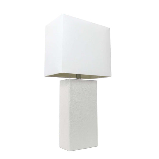 Lampe de table moderne Elegant Designs en cuir avec abat-jour en tissu blanc | D21TJS2P